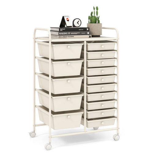 Load image into Gallery viewer, 15-Drawer Utility Rolling Organizer Cart Multi-Use Storage-White
