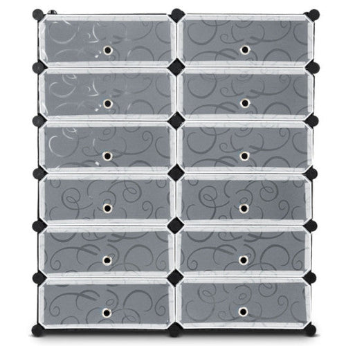 Load image into Gallery viewer, 12-Cube DIY Portable Plastic Shoe Rack with Transparent Doors-Black
