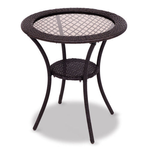 Load image into Gallery viewer, PE Wicker Patio Bistro Table Round with Tempered Glass Top and Shelf
