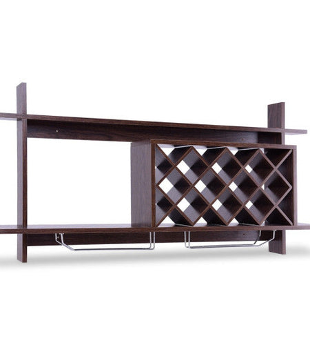 Wall Mount Wine Rack with Glass Holder & Storage Shelf-Walnut