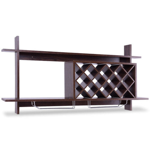 Load image into Gallery viewer, Wall Mount Wine Rack with Glass Holder &amp; Storage Shelf-Walnut
