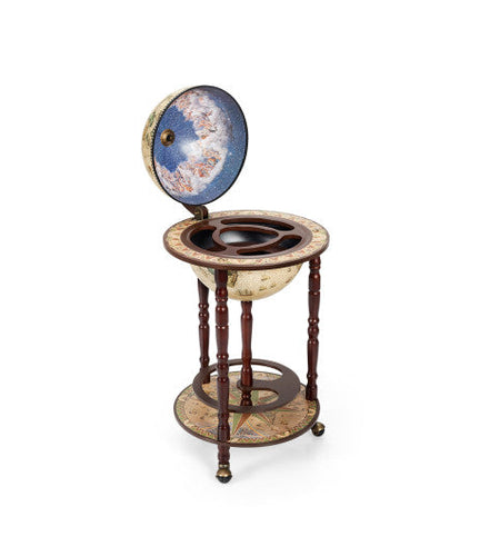 17 Inch Italian Style Design Wooden Globe Liquor Bottle Wine Rack with Wheels