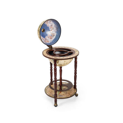 Load image into Gallery viewer, 17 Inch Italian Style Design Wooden Globe Liquor Bottle Wine Rack with Wheels
