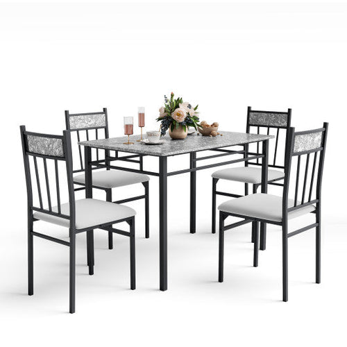Load image into Gallery viewer, 5 Pieces Faux Marble Dining Set Table with Solid Steel Frame
