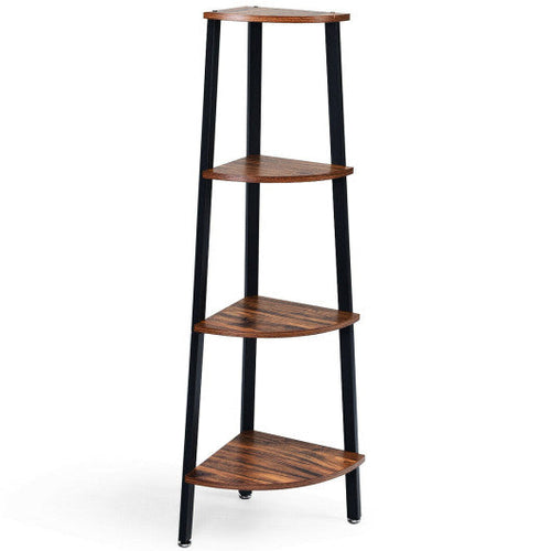 Load image into Gallery viewer, 4-Tier Corner Shelf Metal Storage Rack Domestic Bookcase-Black
