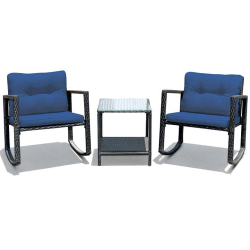 Load image into Gallery viewer, 3 Pcs Patio Rattan Set Rocking Chair Cushioned Sofa Garden Furniture-Navy
