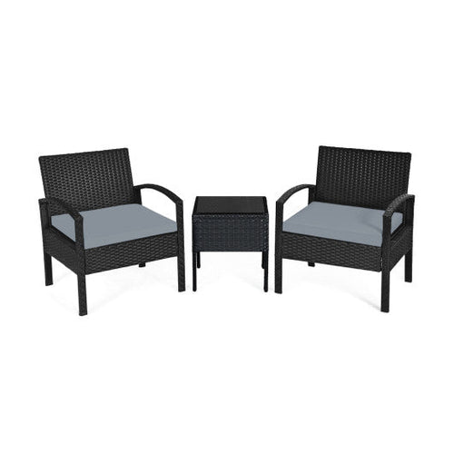 Load image into Gallery viewer, 3 Pieces Outdoor Rattan Patio Conversation Set with Seat Cushions-Gray
