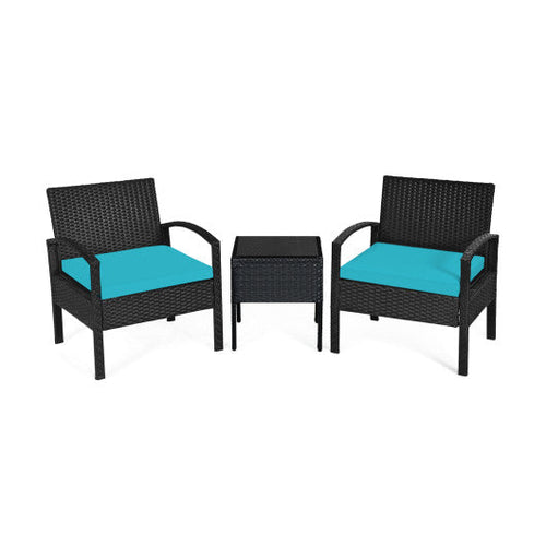 Load image into Gallery viewer, 3 Pieces Outdoor Rattan Patio Conversation Set with Seat Cushions-Turquoise
