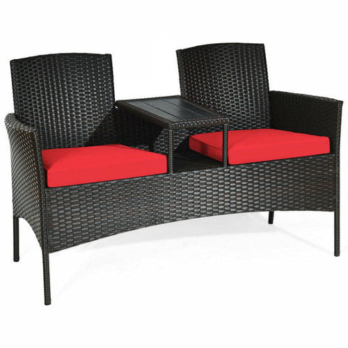 Load image into Gallery viewer, Modern Patio Conversation Set with Built-in Coffee Table and Cushions -Red
