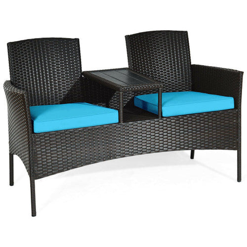 Load image into Gallery viewer, Modern Patio Conversation Set with Built-in Coffee Table and Cushions -Turquoise
