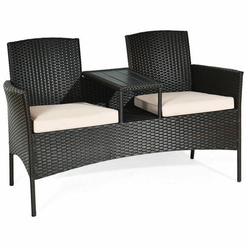 Load image into Gallery viewer, Modern Patio Conversation Set with Built-in Coffee Table and Cushions-Beige

