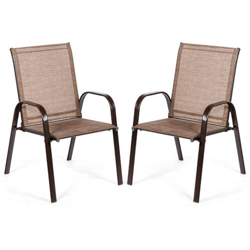 Load image into Gallery viewer, 2 Pcs Patio Chairs Outdoor Dining Chair with Armrest-Brown
