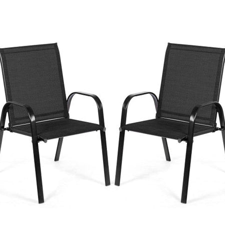 2 Pcs Patio Outdoor Dining Chair with Armrest-Black