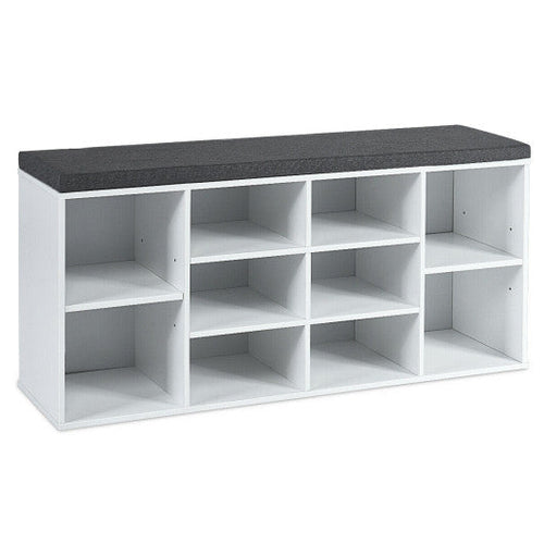 Load image into Gallery viewer, 10-Cube Organizer Shoe Storage Bench with Cushion for Entryway-White
