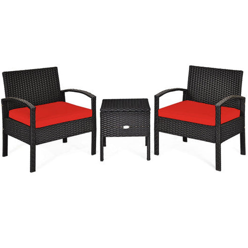 Load image into Gallery viewer, 3 Piece PE Rattan Wicker Sofa Set with Washable and Removable Cushion for Patio-Red
