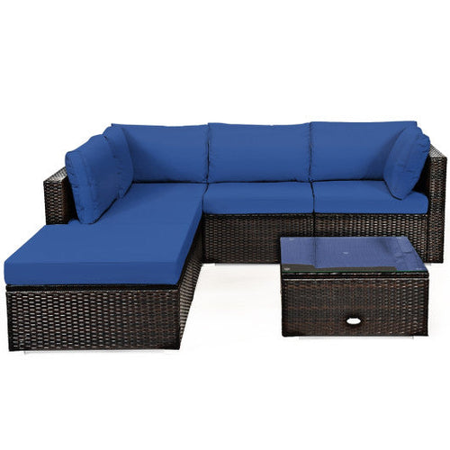 Load image into Gallery viewer, 6 Pieces Outdoor Patio Rattan Sectional Sofa Set with Coffee Table-Blue
