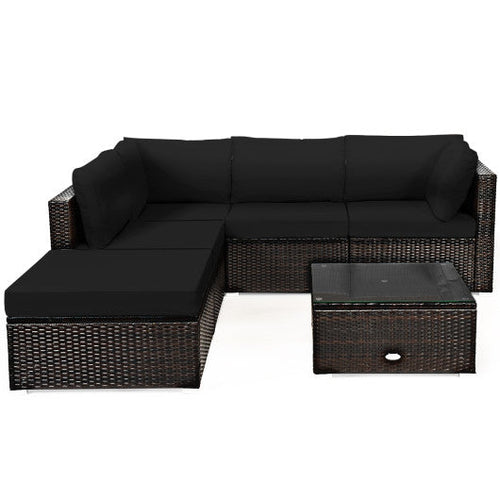 Load image into Gallery viewer, 6 Pieces Outdoor Patio Rattan Sectional Sofa Set with Coffee Table-Black
