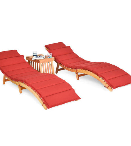 3 Pieces Folding Patio Eucalyptus Wood Lounge Chair Set with Foldable Side Table
