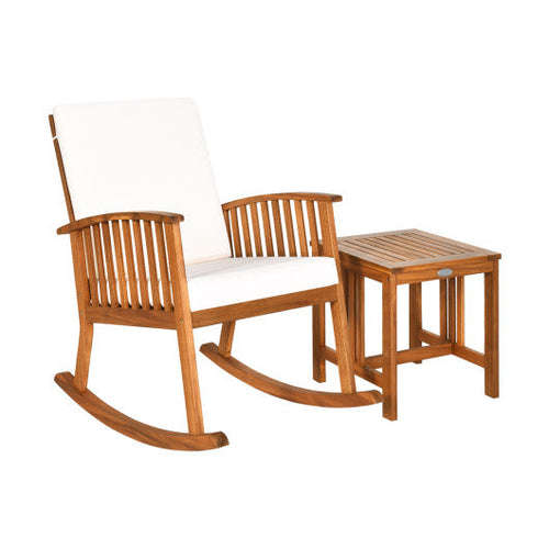 Load image into Gallery viewer, 2 Pieces Acacia Wood Patio Rocking Chair Table Set
