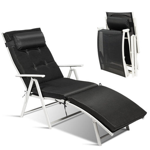 Load image into Gallery viewer, Adjustable Outdoor Lightweight Folding Chaise Lounge Chair with Pillow-Black
