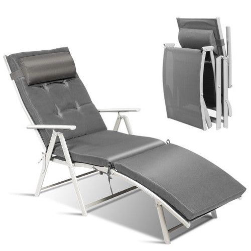 Load image into Gallery viewer, Adjustable Outdoor Lightweight Folding Chaise Lounge Chair with Pillow-Gray
