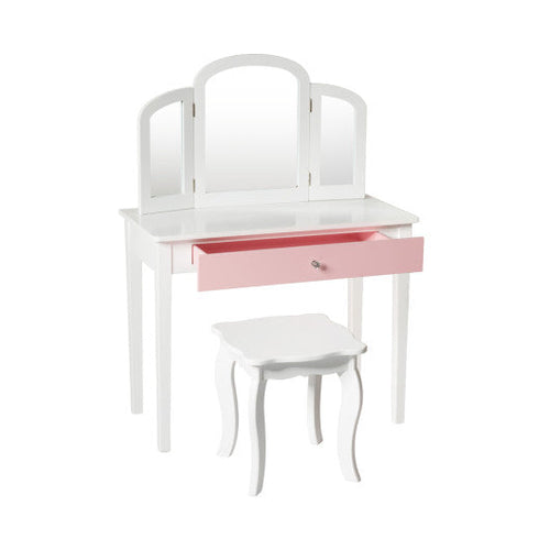 Load image into Gallery viewer, Kids Princess Make Up Dressing Table with Tri-folding Mirror and Chair-White
