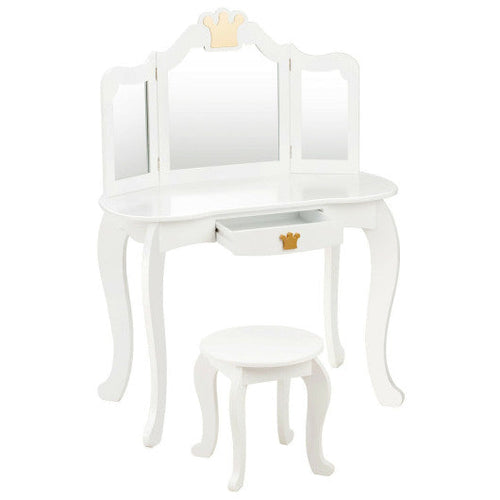 Load image into Gallery viewer, Kids Makeup Dressing Table with Tri-folding Mirror and Stool-White
