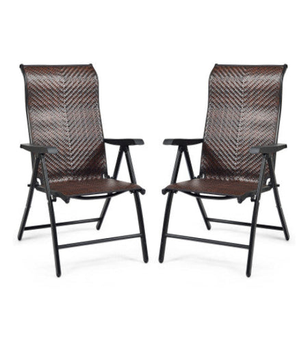 2 Pieces Patio Rattan Folding Reclining Chair