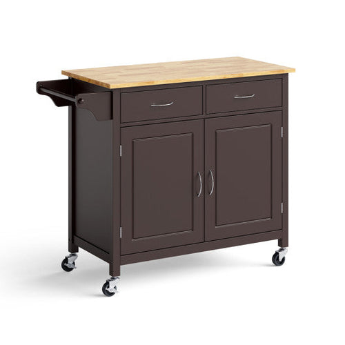 Load image into Gallery viewer, Modern Rolling Kitchen Cart Island with Wooden Top-Brown
