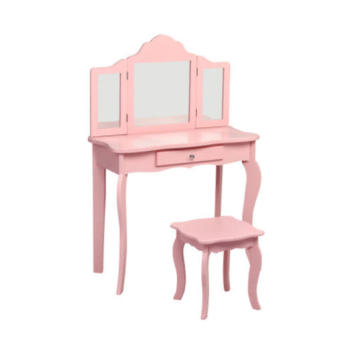 Load image into Gallery viewer, Kids Makeup Dressing Mirror Vanity Table Stool Set-Pink
