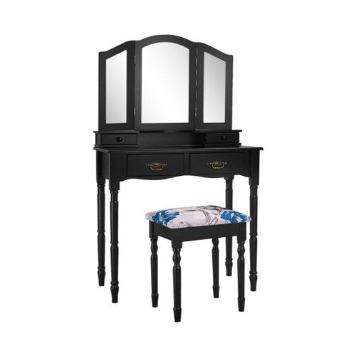 Load image into Gallery viewer, Simple Vanity Set with Tri-Folding Mirror Drawers and Storage Shelf-Black
