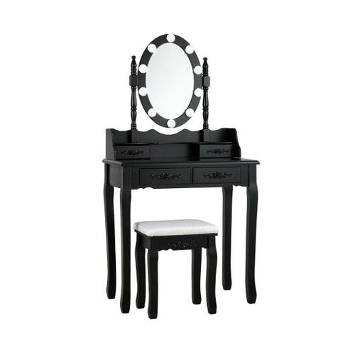 Load image into Gallery viewer, Makeup Dressing Table with Touch Switch Lighted Mirror and Cushioned Stool-Black
