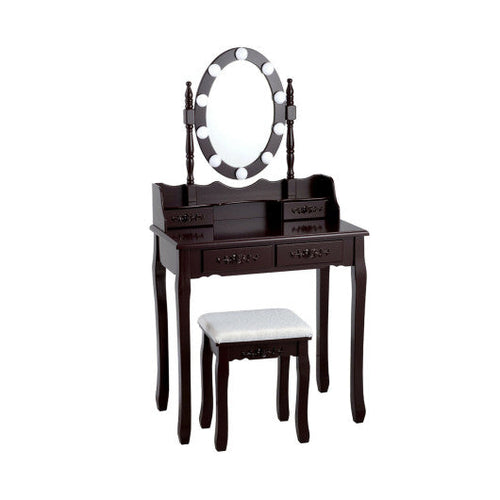 Load image into Gallery viewer, Makeup Dressing Table with Touch Switch Lighted Mirror and Cushioned Stool-Brown
