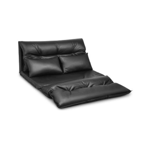 Load image into Gallery viewer, Foldable PU Leather Leisure Floor Sofa Bed with 2 Pillows-Black
