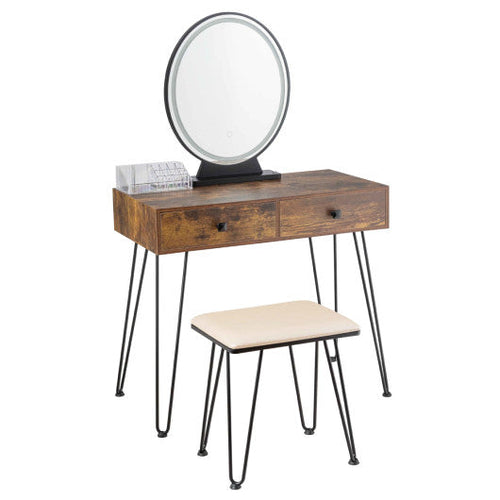Load image into Gallery viewer, Industrial Makeup Dressing Table with 3 Lighting Modes-Rustic Brown
