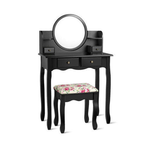Load image into Gallery viewer, Makeup Vanity Table Set Girls Dressing Table with Drawers Oval Mirror-Black
