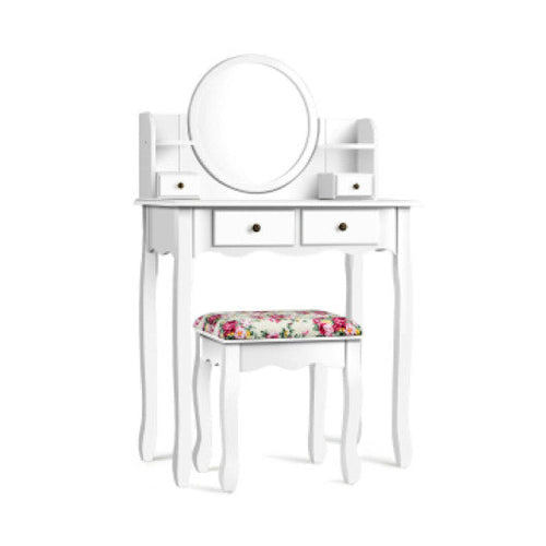 Load image into Gallery viewer, Makeup Vanity Table Set Girls Dressing Table with Drawers Oval Mirror-White

