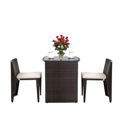 Load image into Gallery viewer, 3 Pieces Cushioned Wicker Patio Bistro Set with No Assembly Needed
