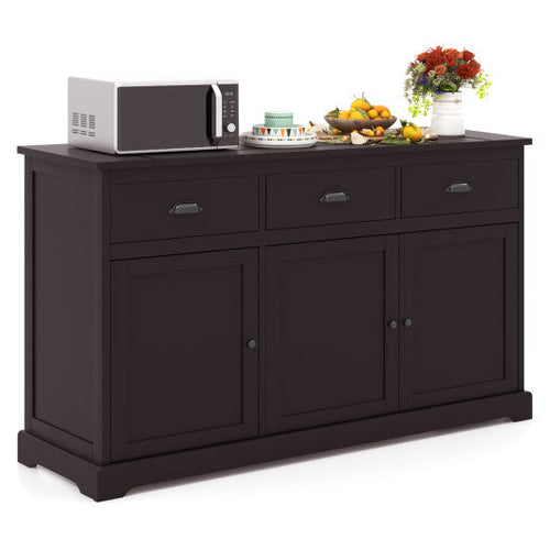 Load image into Gallery viewer, 3 Drawers Sideboard Buffet Storage with Adjustable Shelves-Brown

