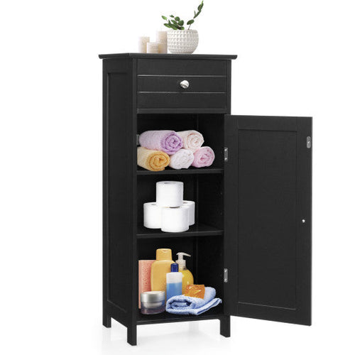 Load image into Gallery viewer, Wooden Storage Free-Standing Floor Cabinet with Drawer and Shelf-Black
