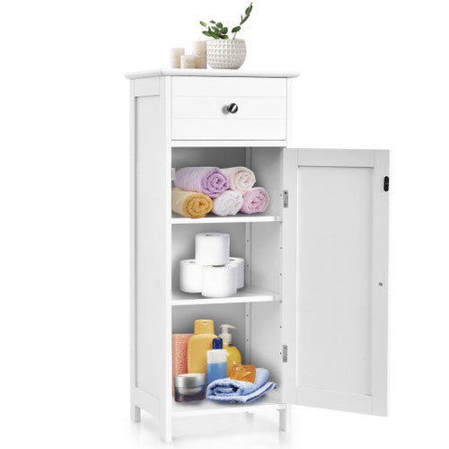 Load image into Gallery viewer, Wooden Storage Free-Standing Floor Cabinet with Drawer and Shelf-White
