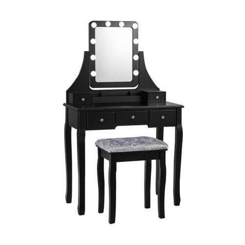 Load image into Gallery viewer, Vanity Dressing Table Set with 10 Dimmable Bulbs and Cushioned Stool-Black
