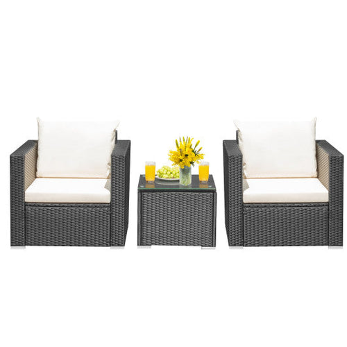 Load image into Gallery viewer, 3 Pieces Patio Wicker Conversation Set with Cushion-White

