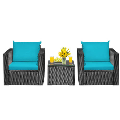 Load image into Gallery viewer, 3 Pieces Patio Wicker Conversation Set with Cushion-Turquoise
