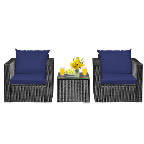 Load image into Gallery viewer, 3 Pieces Patio Wicker Conversation Set with Cushion-Navy
