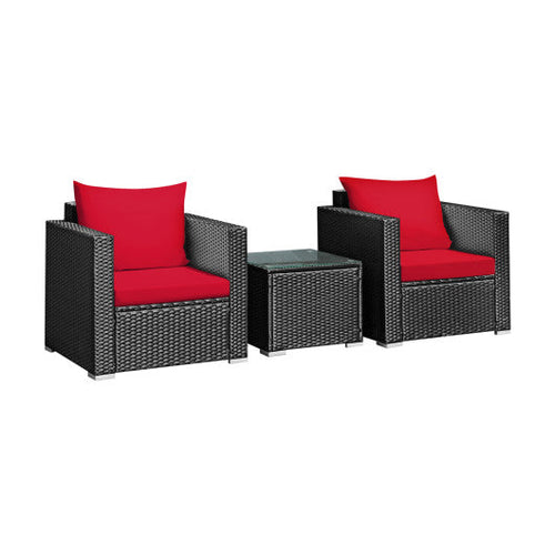Load image into Gallery viewer, 3 Pieces Patio Wicker Conversation Set with Cushion-Red
