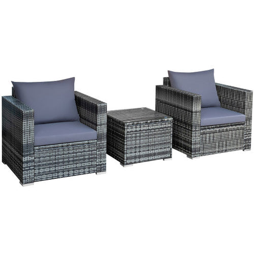 Load image into Gallery viewer, 3 Pcs Patio Rattan Furniture Bistro Sofa Set with Cushioned-Gray
