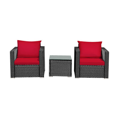 Load image into Gallery viewer, 3 Pcs Patio Conversation Rattan Furniture Set with Cushion-Red
