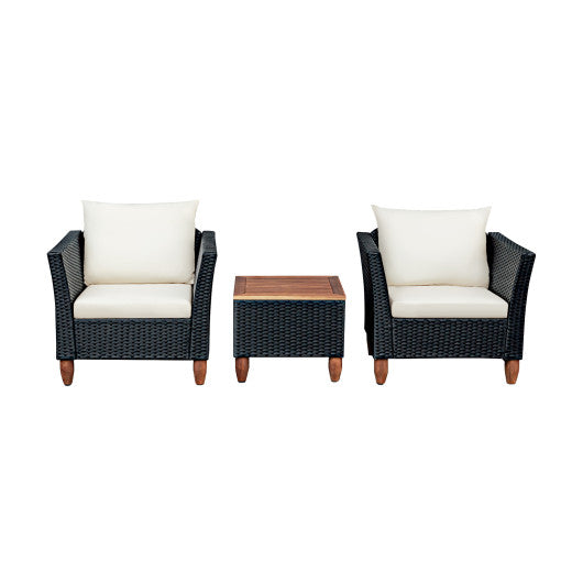 3 Pieces Outdoor Patio Rattan Furniture Set with Coffee Table-White