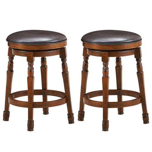 Load image into Gallery viewer, Set of 2 24-Inch Swivel Leather Padded Bar Dining Stools
